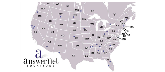 Answernet call center locations map of us and canada