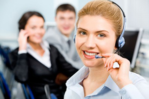 call center agents with headsets
