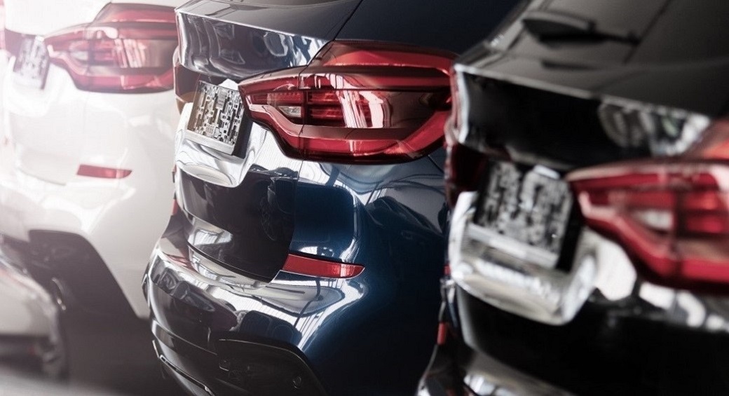 a row of cars from behind