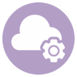 purple icon bpo - cloud and gear
