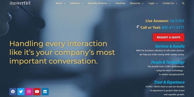 screen shot of new answernet homepage